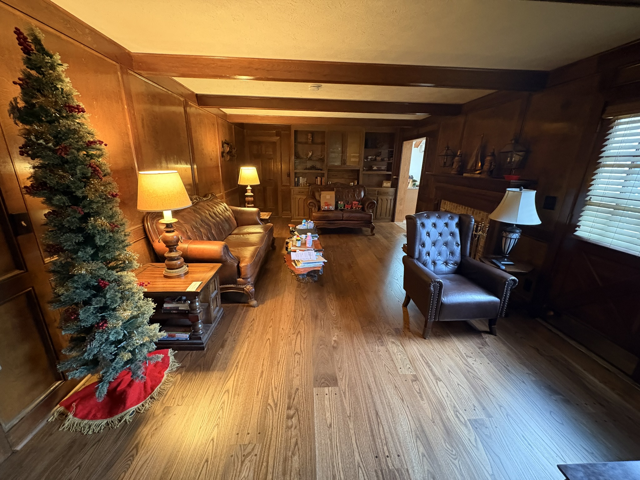 site finished Elm floors in lving room